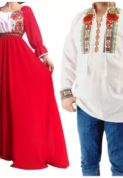 Set Cuplu 552 Camasa Traditionala si Rochie Stilizata cu motive traditionale imagine
