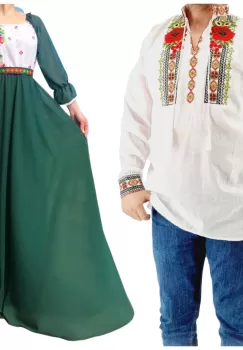 Set Cuplu 553 Camasa Traditionala si Rochie Stilizata cu motive traditionale imagine