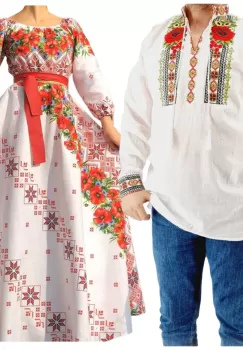 Set Cuplu 554 Camasa Traditionala si Rochie Stilizata cu motive traditionale imagine