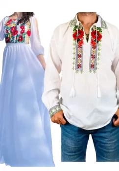 Set Cuplu 555 Camasa Traditionala si Rochie Stilizata cu motive traditionale imagine