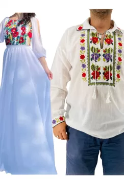 Set Cuplu 556 Camasa Traditionala si Rochie Stilizata cu motive traditionale imagine