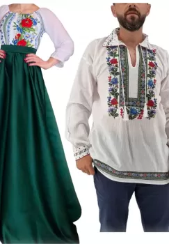 Set Cuplu 559 Camasa Traditionala si Rochie Stilizata cu motive traditionale imagine