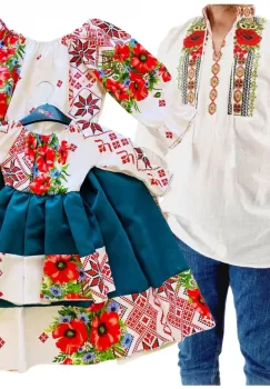 Set Cuplu 560 Camasa Traditionala si Rochie Stilizata cu motive traditionale imagine