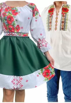 Set Cuplu 561 Camasa Traditionala si Rochie Stilizata cu motive traditionale imagine