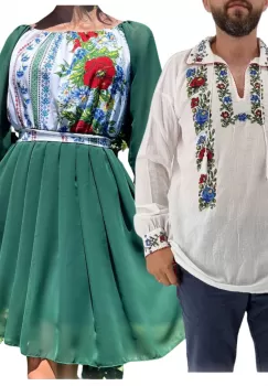 Set Cuplu 562 Camasa Traditionala si Rochie Stilizata cu motive traditionale imagine