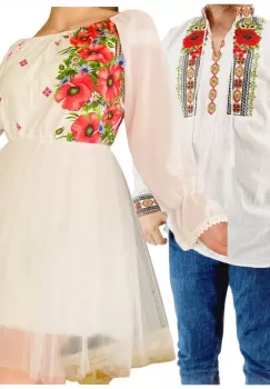 Set Cuplu 565 Camasa Traditionala si Rochie Stilizata cu motive traditionale imagine