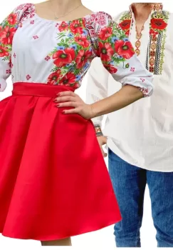 Set Cuplu 567 Camasa Traditionala si Rochie Stilizata cu motive traditionale imagine