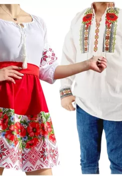 Set Cuplu 568 Camasa Traditionala si Rochie Stilizata cu motive traditionale imagine