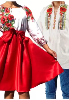 Set Cuplu 569 Camasa Traditionala si Rochie Stilizata cu motive traditionale imagine