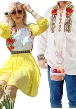 Set Cuplu 570 Camasa Traditionala si Rochie Stilizata cu motive traditionale imagine