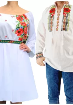 Set Cuplu 571 Camasa Traditionala si Rochie Stilizata cu motive traditionale imagine