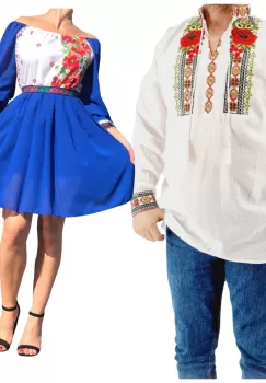 Set Cuplu 572 Camasa Traditionala si Rochie Stilizata cu motive traditionale imagine