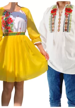 Set Cuplu 573 Camasa Traditionala si Rochie Stilizata cu motive traditionale imagine