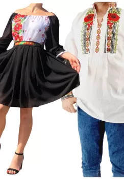 Set Cuplu 574 Camasa Traditionala si Rochie Stilizata cu motive traditionale imagine
