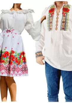 Set Cuplu 576 Camasa Traditionala si Rochie Stilizata cu motive traditionale imagine
