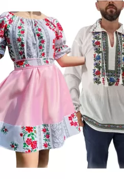 Set Cuplu 577 Camasa Traditionala si Rochie Stilizata cu motive traditionale imagine