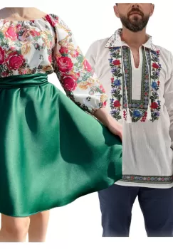 Set Cuplu 578 Camasa Traditionala si Rochie Stilizata cu motive traditionale imagine