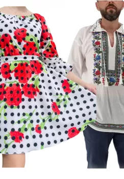 Set Cuplu 579 Camasa Traditionala si Rochie Stilizata cu motive traditionale imagine