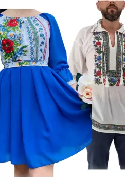 Set Cuplu 580 Camasa Traditionala si Rochie Stilizata cu motive traditionale imagine