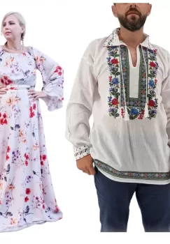 Set Cuplu 585 Camasa Traditionala si Rochie Stilizata cu motive traditionale imagine