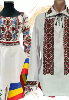 Set Cuplu 602 Camasa Traditionala si Rochie Stilizata cu motive traditionale imagine
