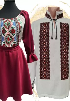 Set Cuplu 603 Camasa Traditionala si Rochie Stilizata cu motive traditionale imagine