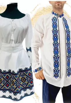 Set Cuplu 605 Camasa Traditionala si Rochie Stilizata cu motive traditionale imagine