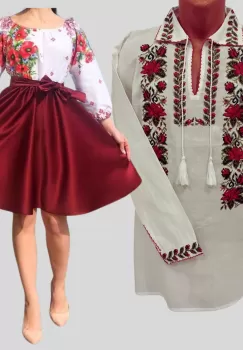Set Cuplu 606 Camasa Traditionala si Rochie Stilizata cu motive traditionale imagine
