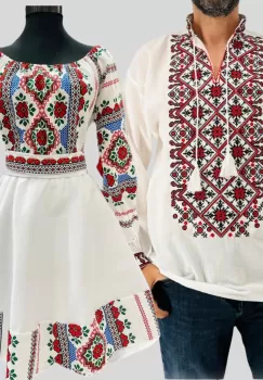 Set Cuplu 607 Camasa Traditionala si Rochie Stilizata cu motive traditionale imagine