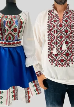 Set Cuplu 608 Camasa Traditionala si Rochie Stilizata cu motive traditionale imagine