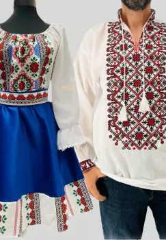 Set Cuplu 608 Camasa Traditionala si Rochie Stilizata cu motive traditionale imagine