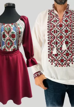 Set Cuplu 609 Camasa Traditionala si Rochie Stilizata cu motive traditionale imagine