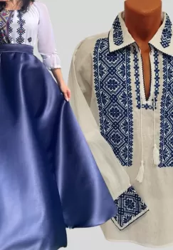 Set Cuplu 611 Camasa Traditionala si Rochie Stilizata cu motive traditionale imagine