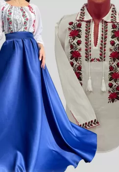 Set Cuplu 612 Camasa Traditionala si Rochie Stilizata cu motive traditionale imagine