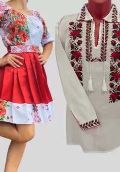 Set Cuplu 613 Camasa Traditionala si Rochie Stilizata cu motive traditionale imagine