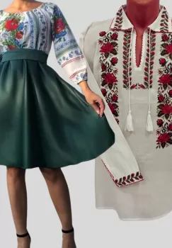 Set Cuplu 615 Camasa Traditionala si Rochie Stilizata cu motive traditionale imagine