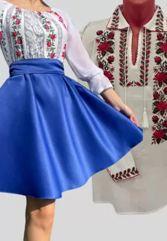 Set Cuplu 616 Camasa Traditionala si Rochie Stilizata cu motive traditionale imagine