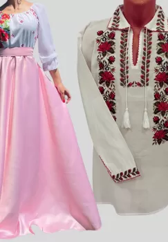 Set Cuplu 617 Camasa Traditionala si Rochie Stilizata cu motive traditionale imagine