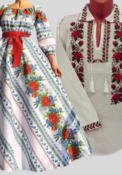 Set Cuplu 618 Camasa Traditionala si Rochie Stilizata cu motive traditionale imagine