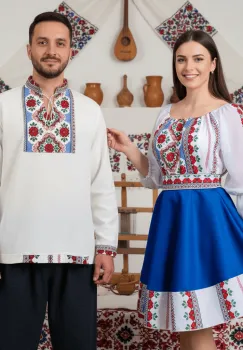 Set Cuplu 644   Camasa Traditionala si Rochie Stilizata cu motive traditionale imagine