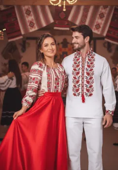 Set Cuplu 678  Camasa Traditionala si Rochie Stilizata cu motive traditionale imagine