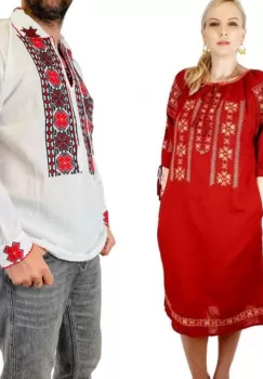 Set Cuplu Traditional 112 Camasa Traditionala si Rochie Traditionala imagine