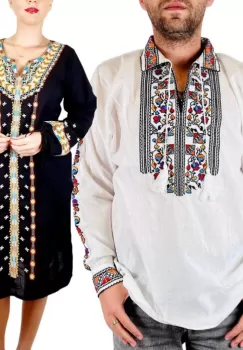 Set Cuplu Traditional 115 Camasa Traditionala si Rochie Traditionala imagine