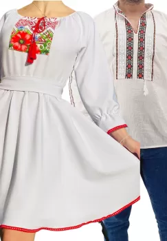 Set Cuplu Traditional 175 Camasa Traditionala si Rochie cu motive traditionale imagine
