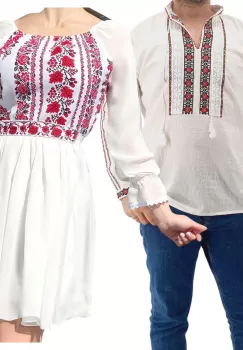 Set Cuplu Traditional 178 Camasa Traditionala si Rochie cu motive traditionale imagine