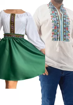 Set Cuplu Traditional 184 Camasa Traditionala si Rochie cu motive traditionale imagine