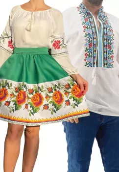 Set Cuplu Traditional 187 Camasa Traditionala si Rochie cu motive traditionale imagine