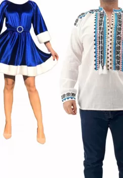 Set Cuplu Traditional 203 Camasa Traditionala si Rochie cu motive traditionale imagine