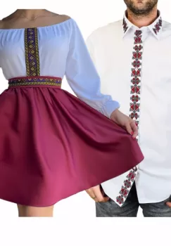 Set Cuplu Traditional 205 Camasa Traditionala si Rochie cu motive traditionale imagine