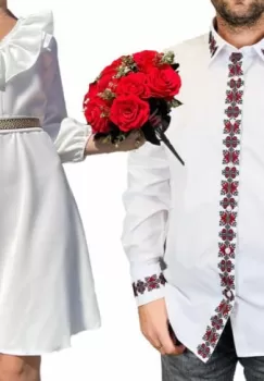 Set Cuplu Traditional 213 Camasa Traditionala si Rochie cu motive traditionale imagine